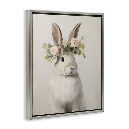 Stupell Industries White Bunny Floral Crown Floating Frame Wall Art